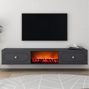 WORTHING Meuble TV avec cheminée LED 150cm gris anthracite