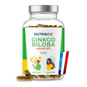 Nutri&Co Ginkgo Biloba Qualité Supérieure Extrait 50:1 - 120 gélules Vegan