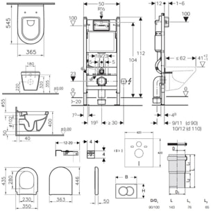 Pack WC Bati-support Geberit Duofix + WC suspendu Vitra S50 + Abattant soft close + Plaque blanche + Set d'isolation phonique (S