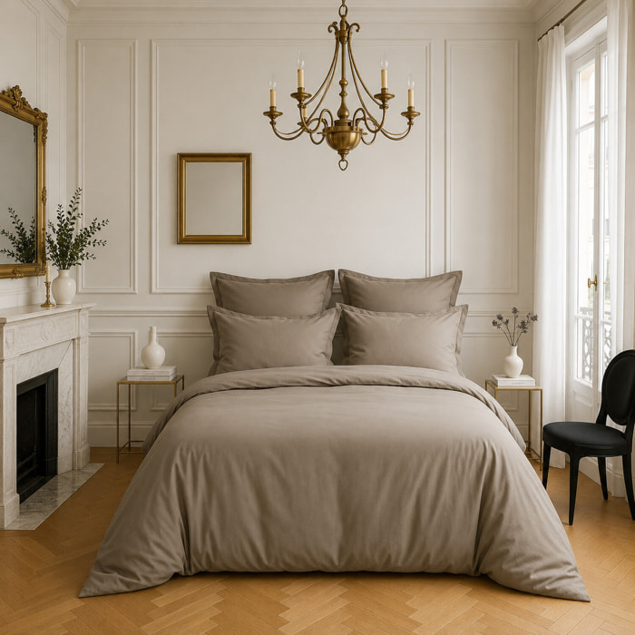 Housse de couette 100% satin de coton lavé 105 fils gris clair