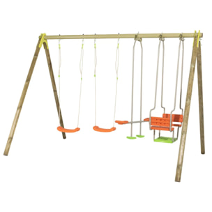 Portique bois poutre métal 2,30 m Techwood SENORA - 6 enfants
