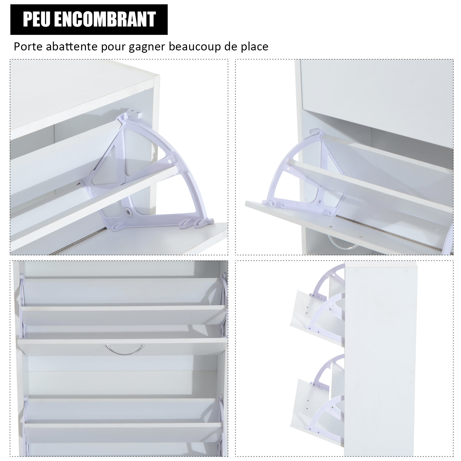 Armoire à chaussures meuble à chaussures dim. 60L x 24l x 80H cm 2 portes abattantes blanc