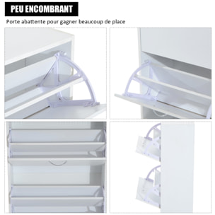 Armoire à chaussures meuble à chaussures dim. 60L x 24l x 80H cm 2 portes abattantes blanc