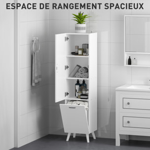 Colonne salle de bain - porte, 2 étagères, panier à linge - dim. 35 x 31,5 x 144 cm - blanc