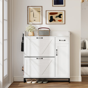 Zapatero Estrecho con 2 Cajones Abatibles, Zapatero Entrada Recibidor Rústico con Cajón y Estantes Ajustables, para 12 Pares de Zapatos, para Pasillo, Espacio Reducido, 106,7x26x116 cm, Blanco