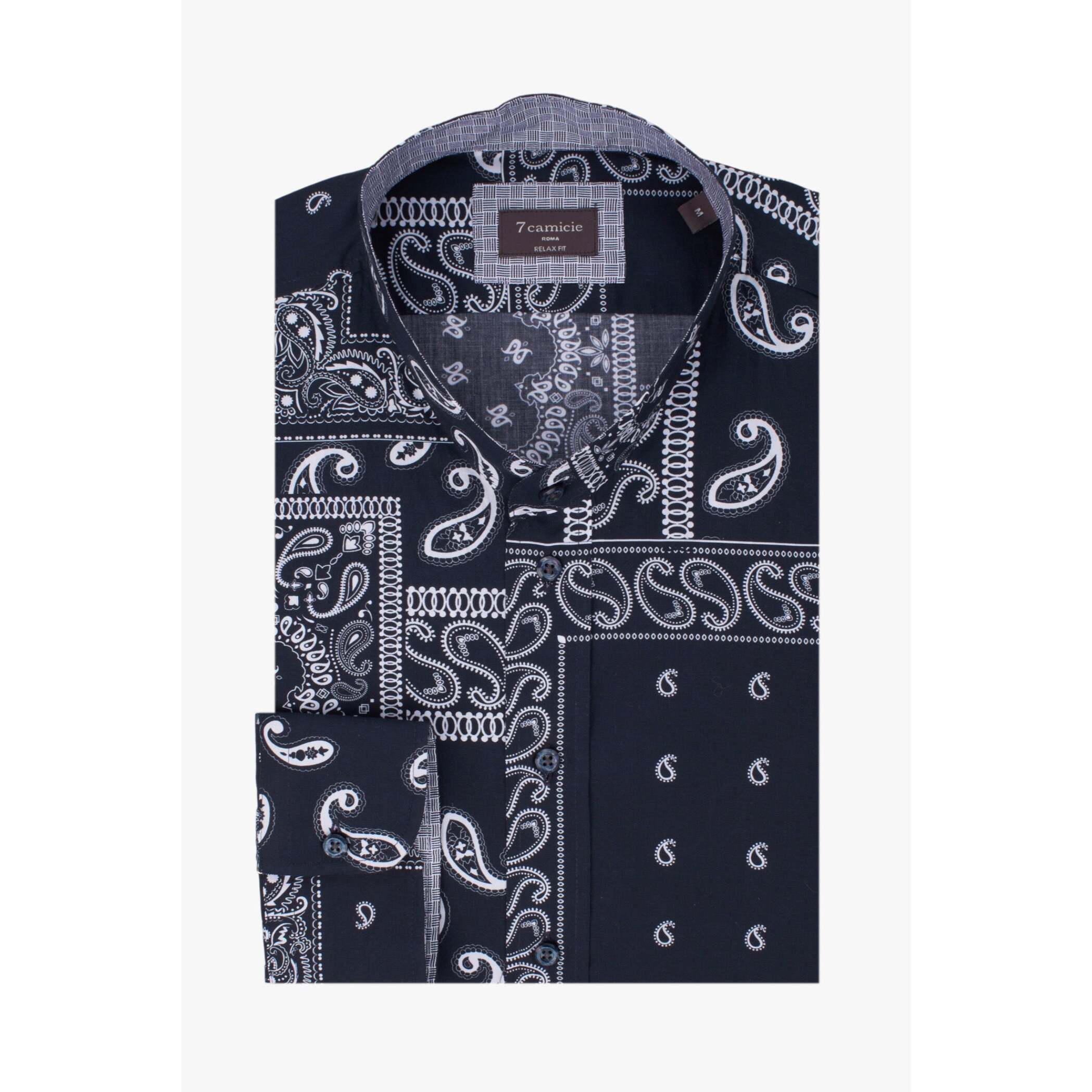 Camicia Uomo Coreano Popeline Fantasia Nero/Bianco