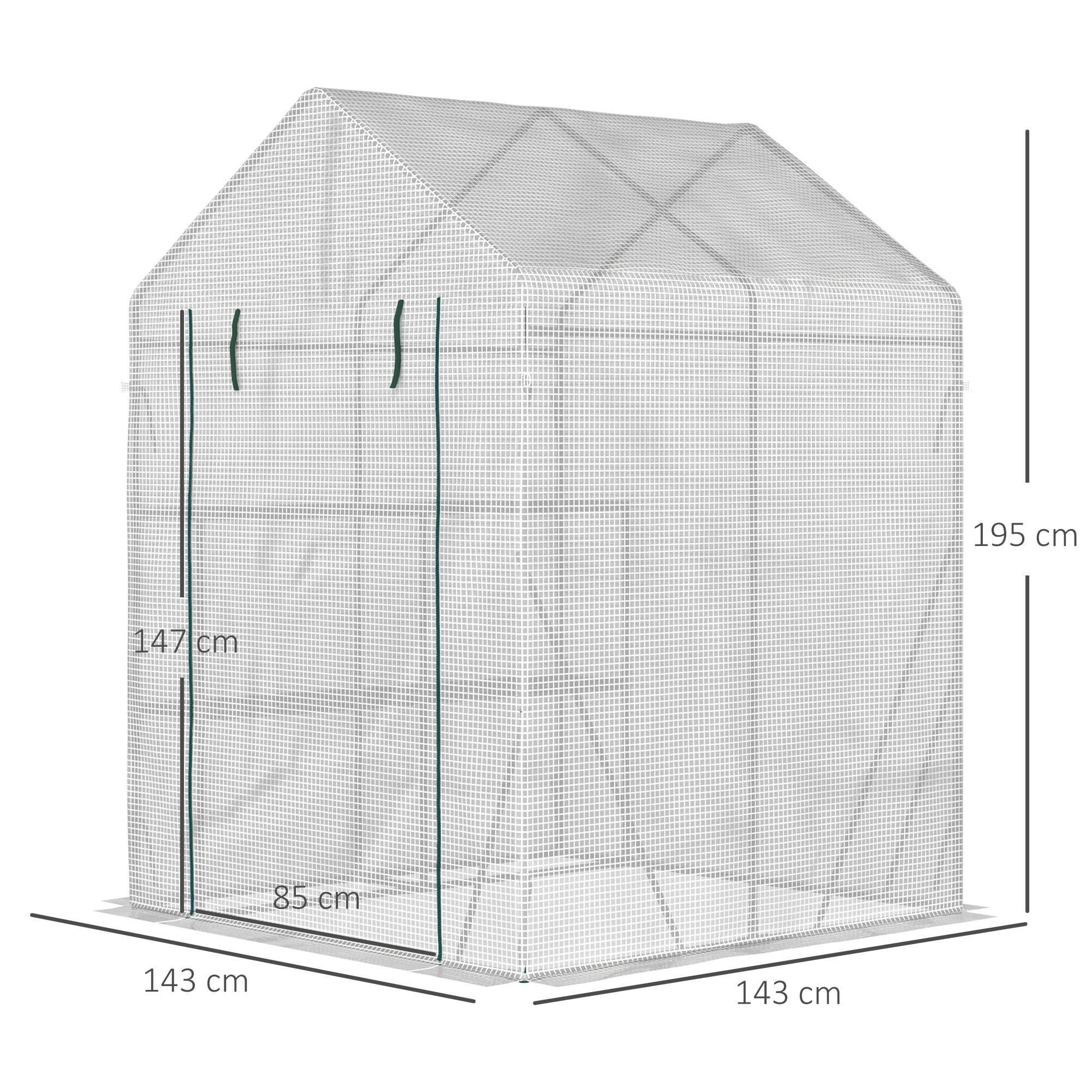 Serre de jardin 2 tablettes dim. 1,43L x 1,43l x 1,95H m porte déroulante acier PE haute densité 140 g/m² transparent blanc