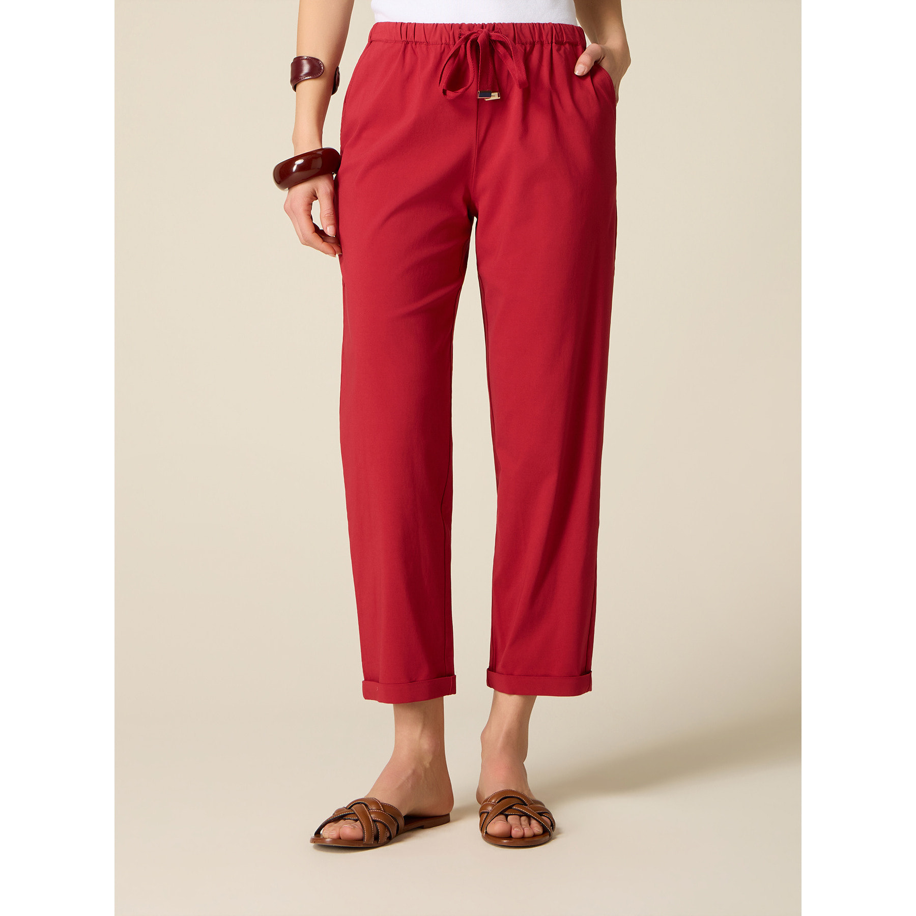 Oltre - Pantalones cropped de tela mezcla viscosa - Rojo