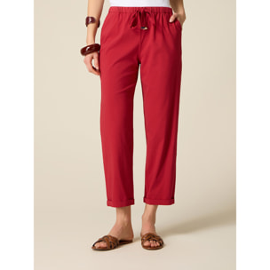 Oltre - Pantalones cropped de tela mezcla viscosa - Rojo
