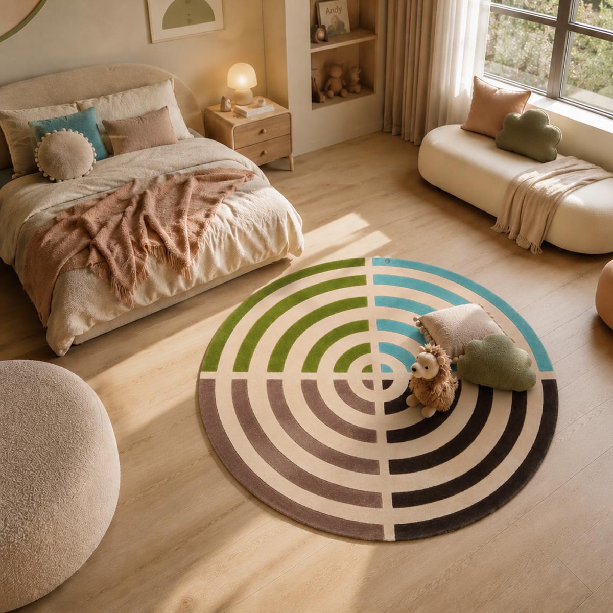 Tapis rond fait main en laine motif géométrique RUPE