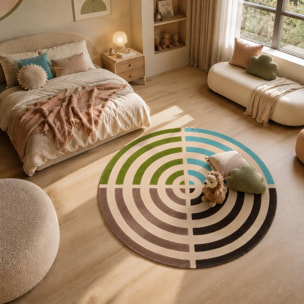 Tapis rond fait main en laine motif géométrique RUPE