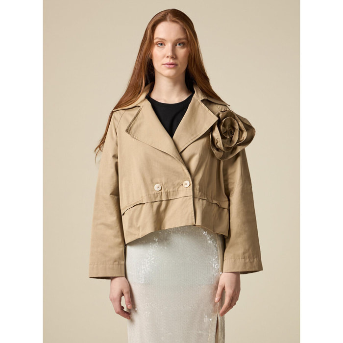 Oltre - Trench boxy con fiore - Beige