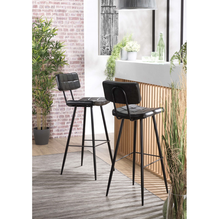 AUGUSTIN - Lot de 2 tabourets de bar James noir hauteur d'assise 80cm