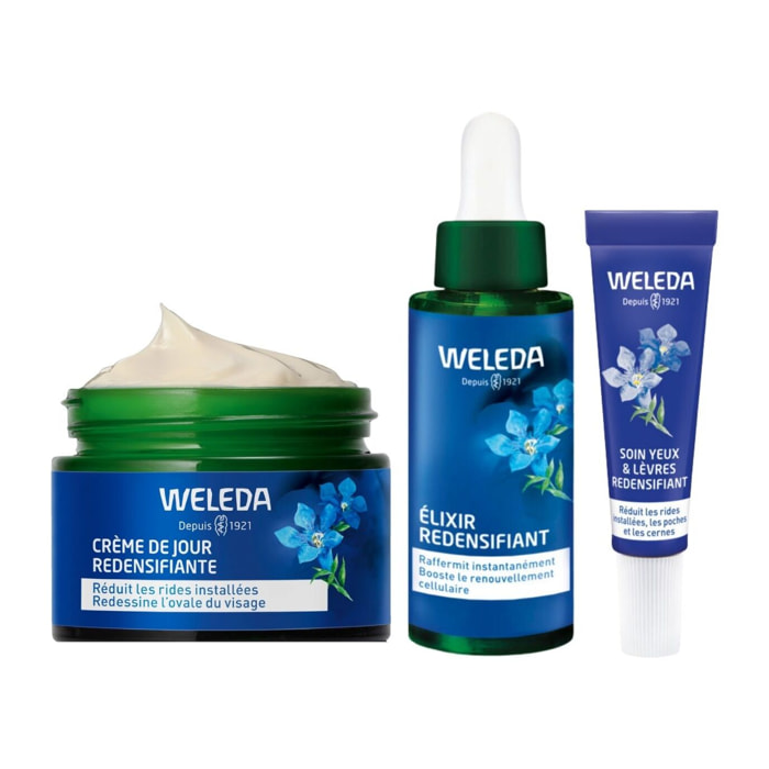 WELEDA - Trio - Crème de Jour - Contour des yeux - Elixir -Gentiane Bleue et Edelweiss - Vegan - Certifié Natrue - Pot 40 ml x3 -Tube 10ml - 30 ml