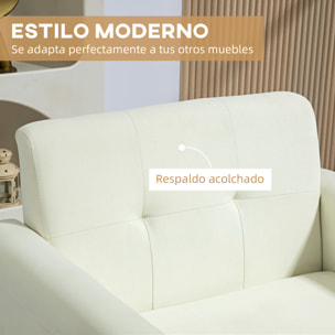 Sillón de Salón Moderno Butaca para Dormitorio con Reposabrazos y Patas de Madera Sofá Individual Carga 125 kg para Oficina Sala de Estar Crema