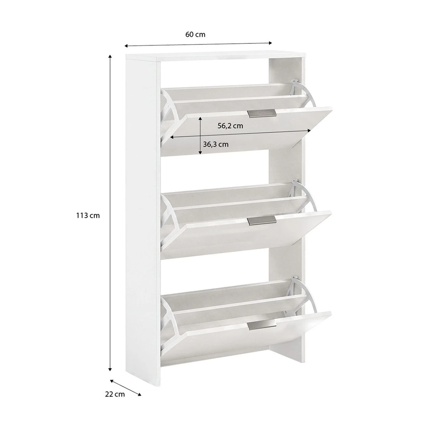 Zapatero de 3 puertas abatibles en blanco artik 60x113 cm Remi Blanco Artik (Blanco Mate)
