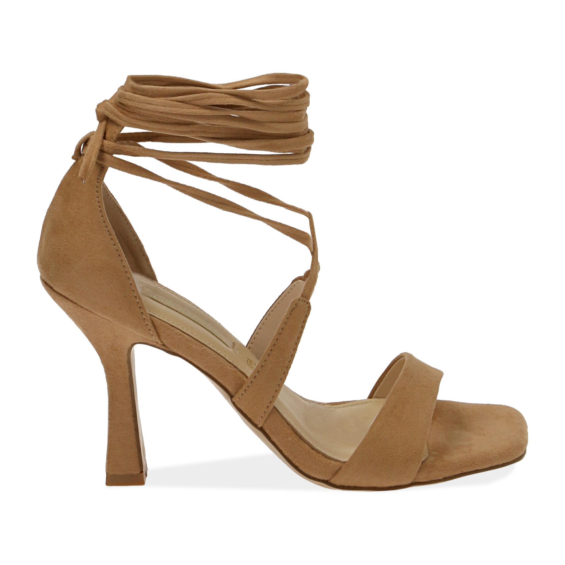 Sandali cognac in microfibra, tacco 10 cm