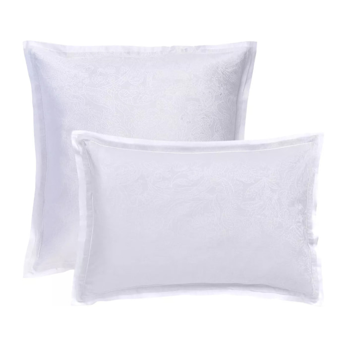 Taie d'oreiller satin de coton motif jacquard blanc Alexandria diamant