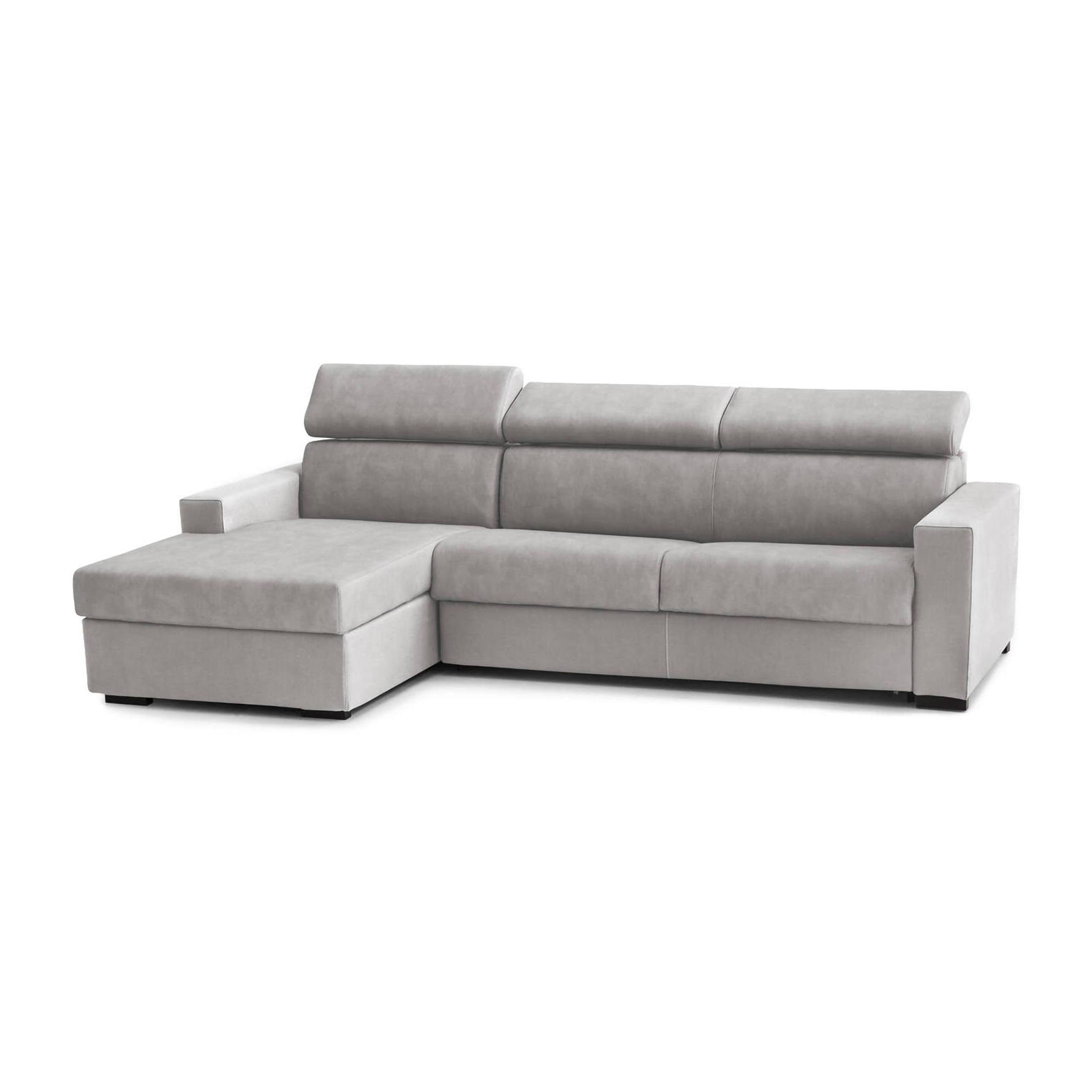 Divano Letto Alda, Divano ad angolo, 100% Made in Italy, Sofà con apertura girevole, con Penisola contenitore Sinistra, con Braccioli standard, Cm 280x95h85, Grigio