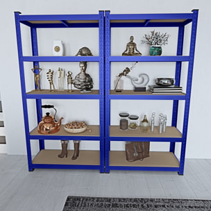 Set di 2 Scaffali In Metallo e MDF - Alta Portata Fino a 875 kg - 5 Ripiani Per Garage Officina Cantina Magazzino - Modulare - Blu - 180x90x40 cm