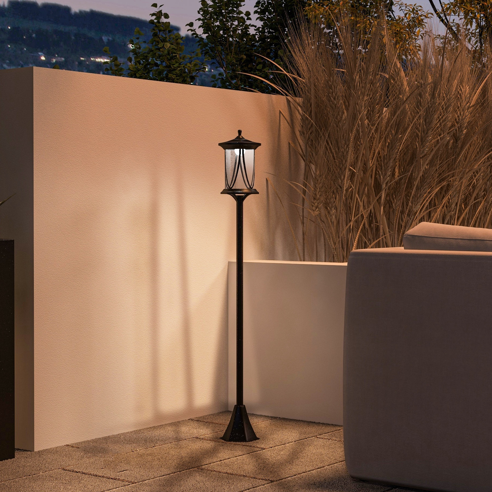 Farola Solar Luz Solar de Exterior con Panel Solar Encendido y Apagado Automático IP44 para Terraza Patio 17x17x127 cm Negro