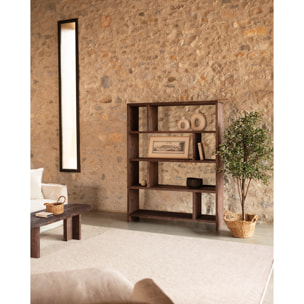 Estantería de madera maciza tono nogal de 180x140cm Alto: 180 Largo: 140 Ancho: 35