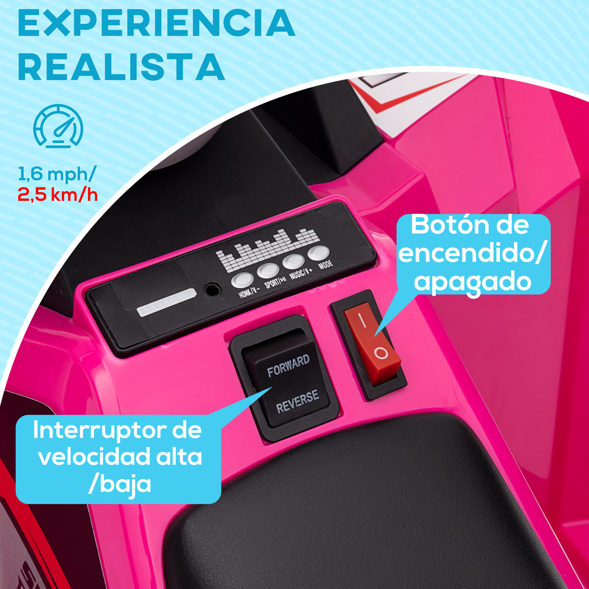 Quad Eléctrico para Niños de 18-36 Meses Vehículo Eléctrico a Batería 6V con Avance y Retroceso Velocidad de 2,5 km/h 70x41,5x48,5 cm Rosa