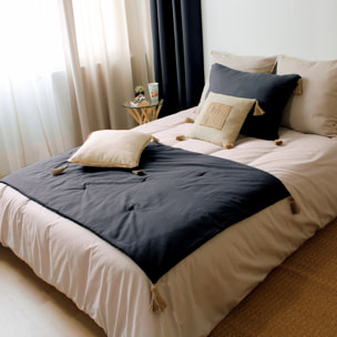 Edredon Panama avec pompons en jute - Gris Foncé