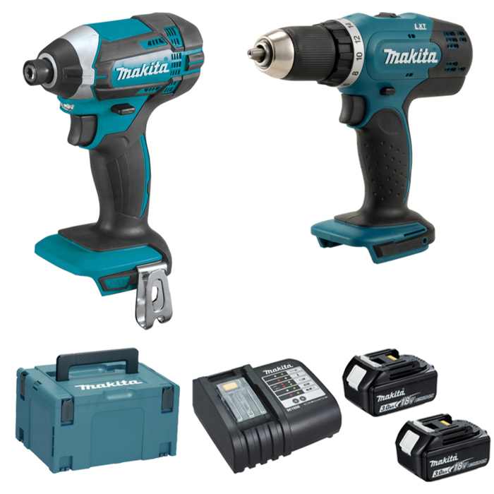 Ensemble de 2 machines 18 V Li-IonDLX2141JX2 - MAKITA - ave 2 batteries 18v 3Ah - chargeur - MAKPAC - DLX2141JX2