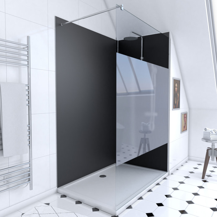 Pack Douche a l'Italienne 90x120 - Kit Panneaux Muraux Noir/Chrome + Receveur + Paroi Depolie 8 mm
