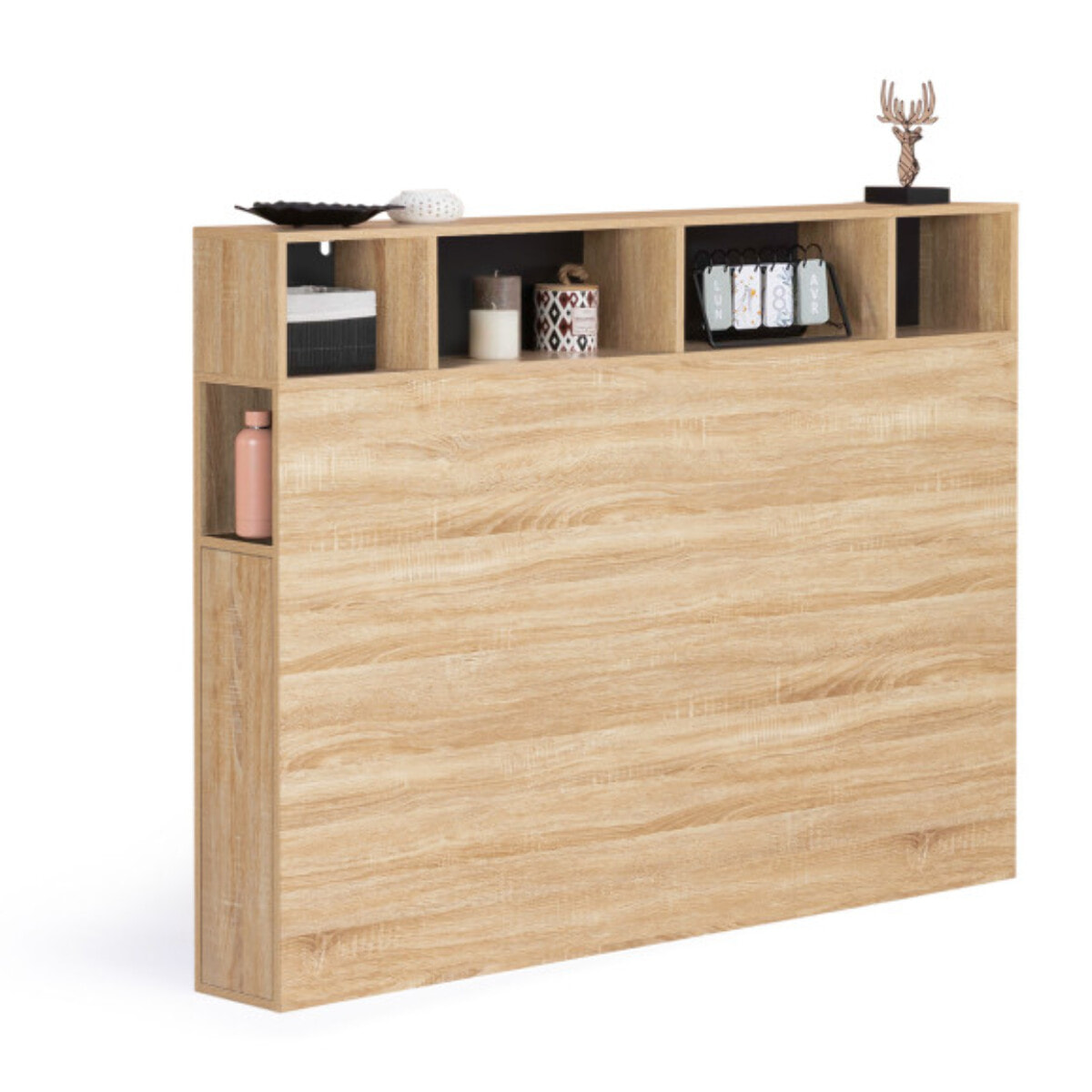 Tête de lit Léo bois et noire avec rangements 145cm