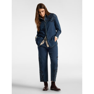 Elena Mirò - Jeans regular en denim con bordados florales - Azul