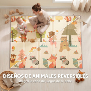 Alfombra de Juego Bebé, Plegable y Reversible, 200x150 cm, Alfombra Educativa Antideslizante e Impermeable, Diseño Árbol y Bosque, para Gateo, Jugar y Aprendizaje, para Salón y Dormitorio