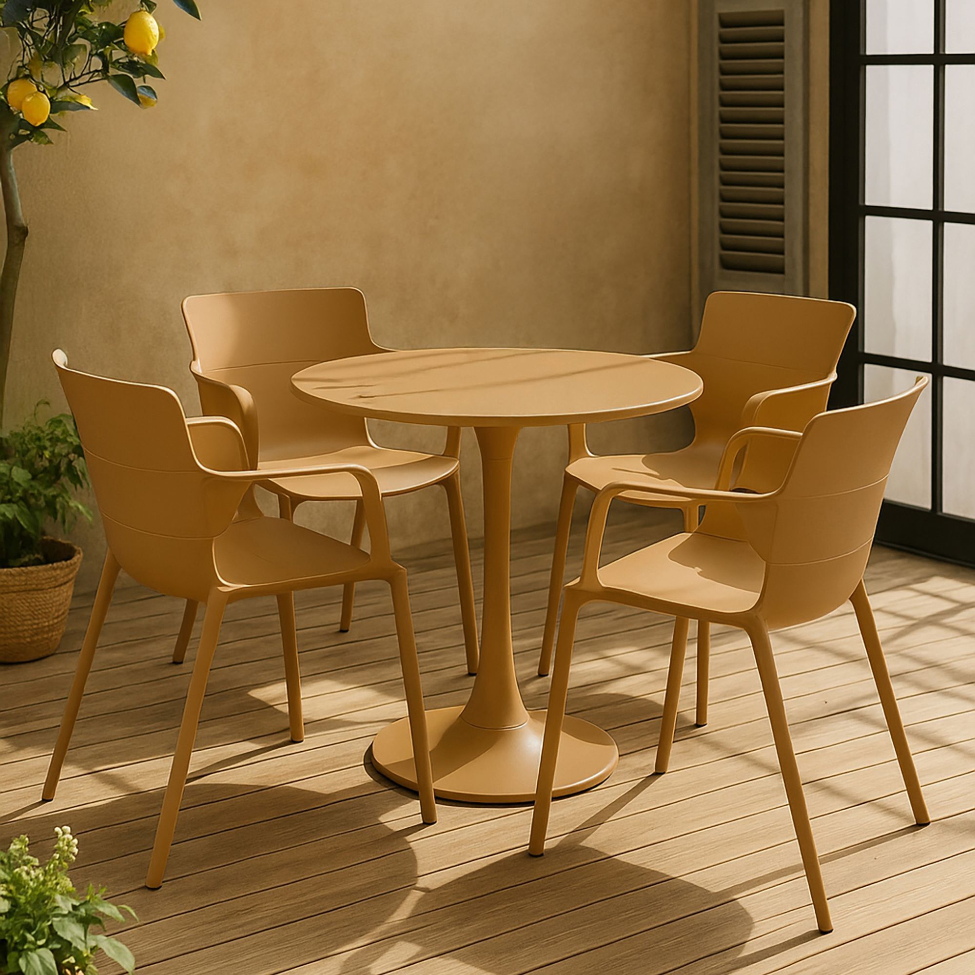 Ensemble de jardin table et 4 fauteuils en polypropylène ocre MONTAUK