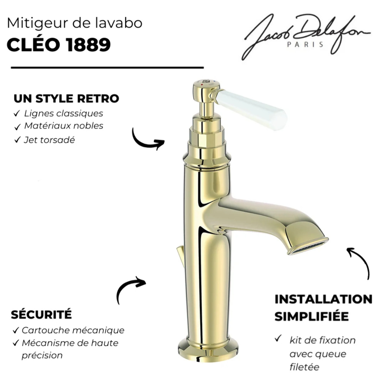 Mitigeur lavabo  Cléo 1889 Or beige