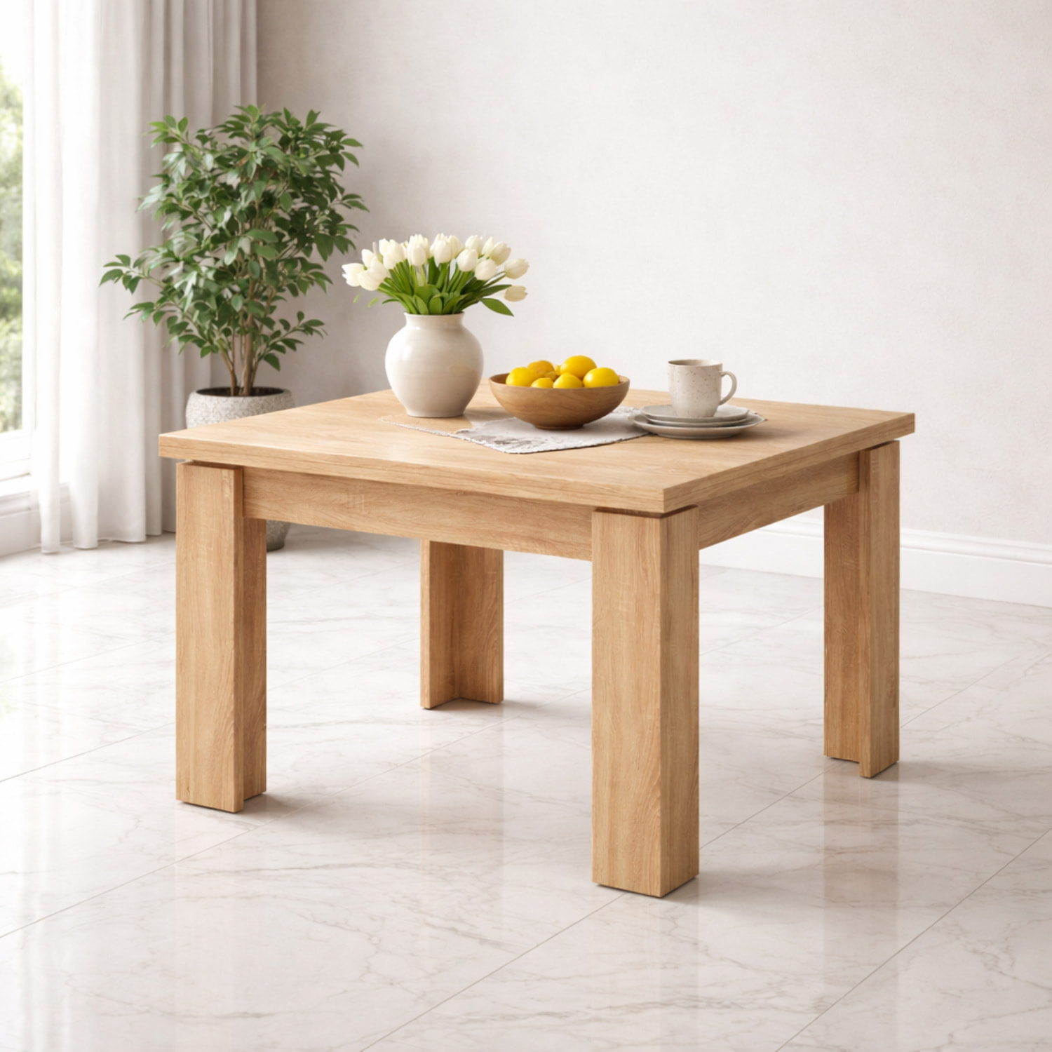 Tavolo Allungabile Moderno Gambe Spesse Design Minimal Meccanismo Centrale Estensibile Ideale Per Cucina Sala da Pranzo 90 x 90 / 180 x 90 Cm Rovere