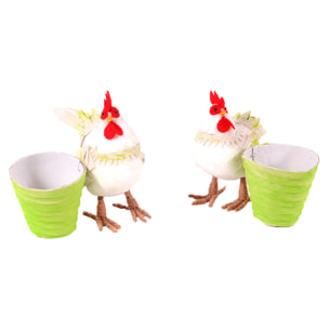 Gallo/Gallina Con Contenitore. Altezza 16 Cm - Pezzi 4 - 16X16X15cm - Colore: Incolore  - Bianchi Dino - Soggetti Pasquali, Conigli, Galline, Pecore Ecc