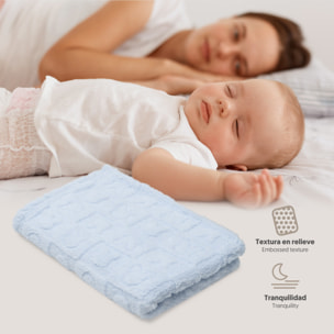 Manta Sherpa Grabada Conejitos Azul