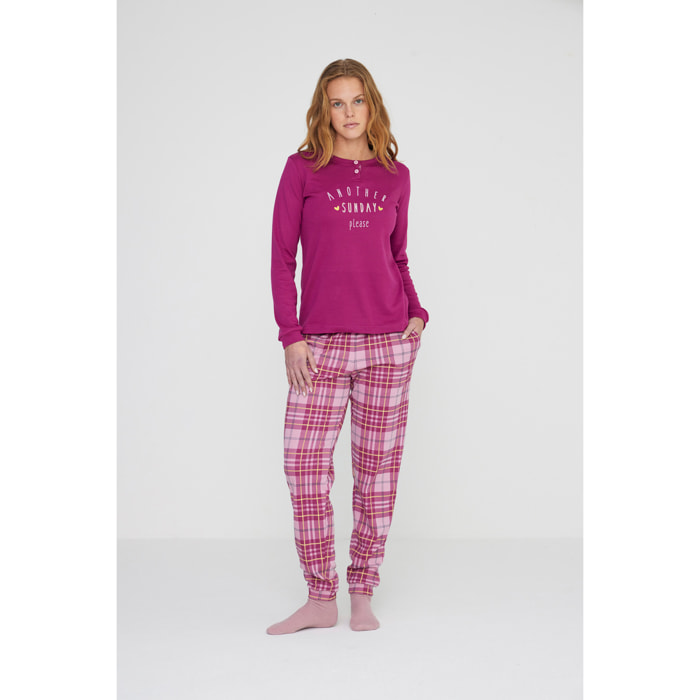 Pigiama donna sunday in caldo cotone felpato con collo due bottoni Noidinotte