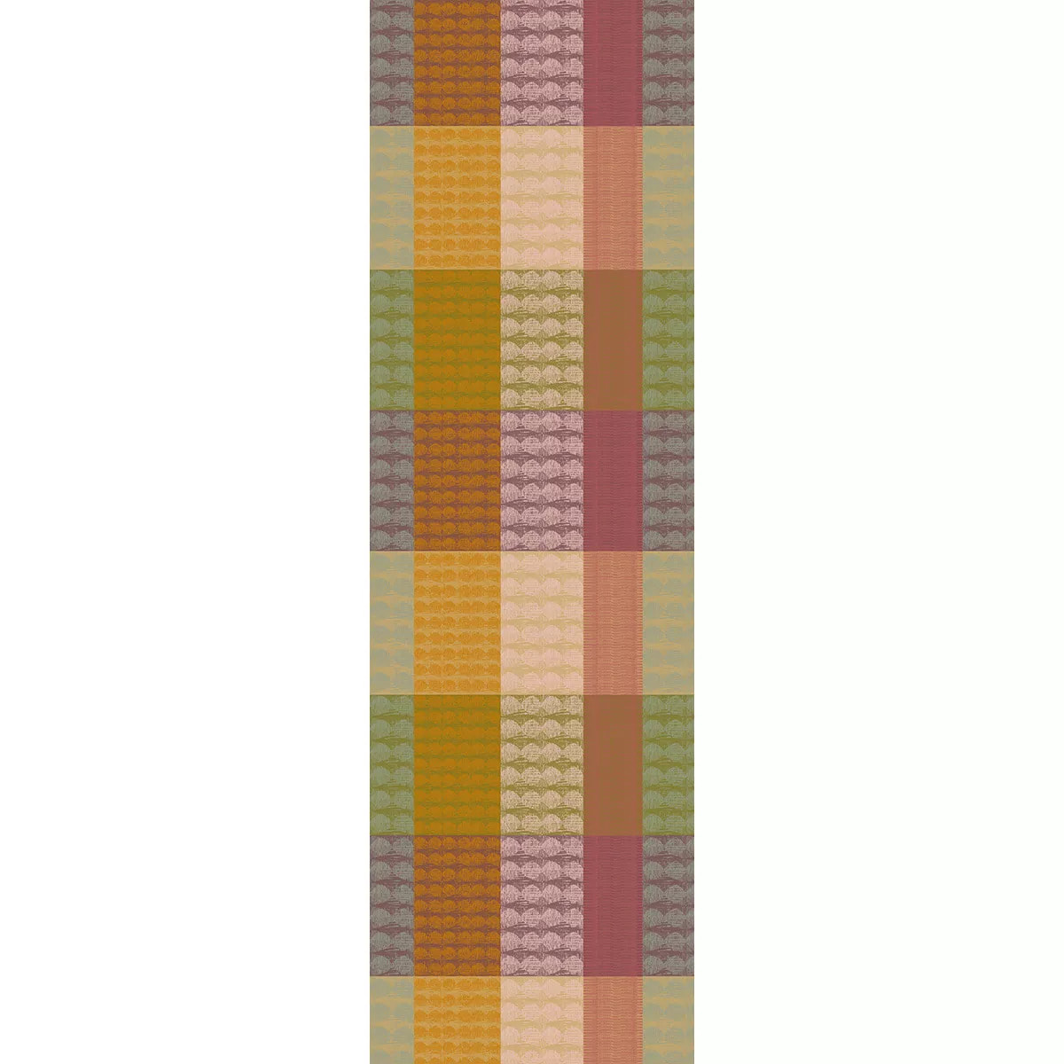 Chemin de table pur coton motif jacquard vert orange Mille halos prunus