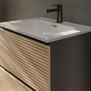 Conjunto de Baño Yinu | 60 cm Negro - Solomon | Dos Cajones | Lavabo Encastrado | No incluye Espejo | Alday