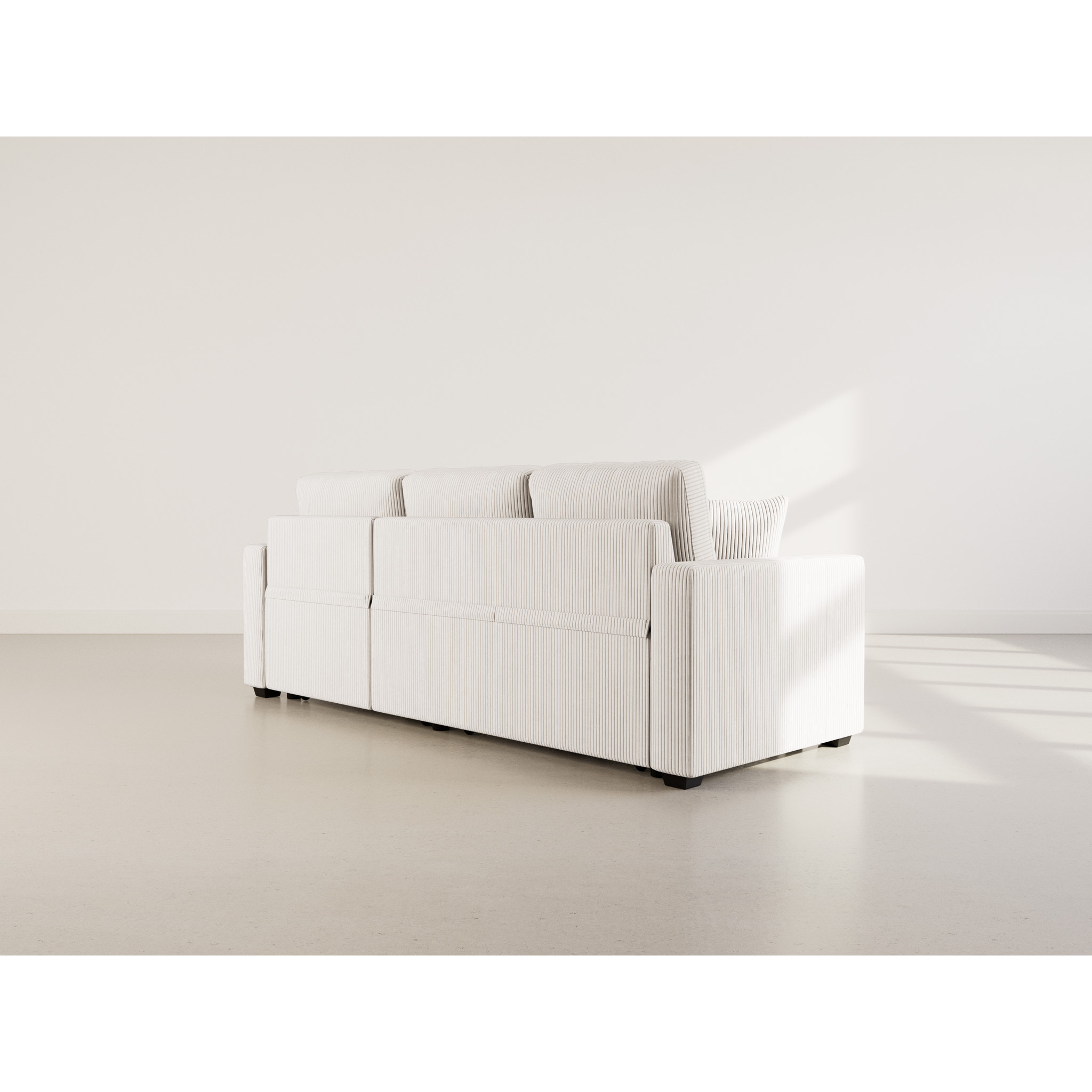 Cyrus - Canapé droit 3 places convertible en velours côtelé - Beige