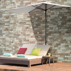 Demi-parasol Ø 230 cm Parasol de balcon terrasse avec manivelle Protection solaire UV Polyester pour contre au mur, porche, balcon crème