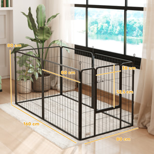 Parc enclos chien modulable pliable 6 panneaux H.80cm porte verrouillable acier époxy noir