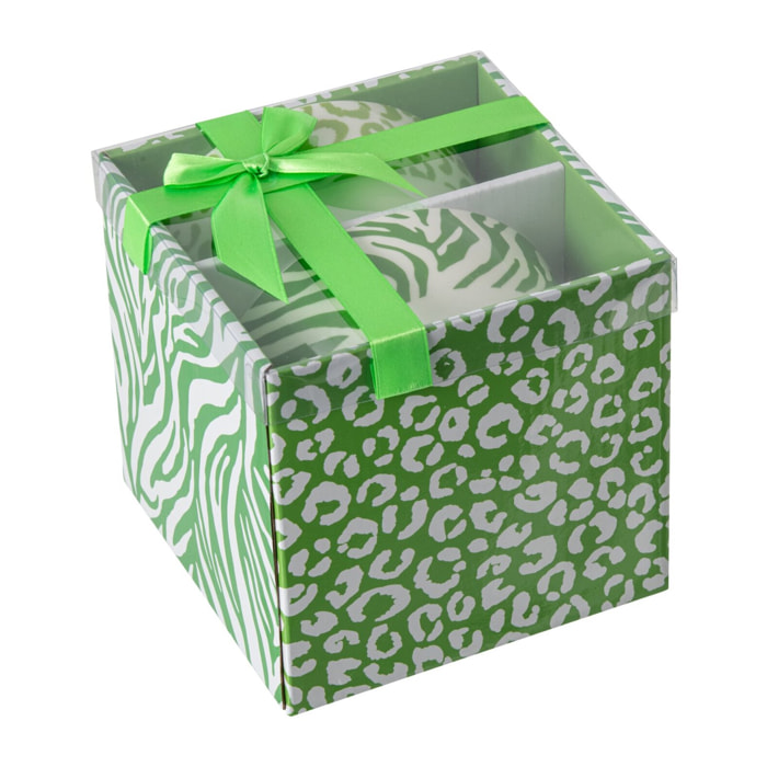 J-Line Bol Léopard + Zèbre - porcelaine - vert/blanc - small - set de 2