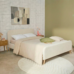 Lit avec sommier et tête de lit rembourrée 160 x 200 cm bouclette FINN