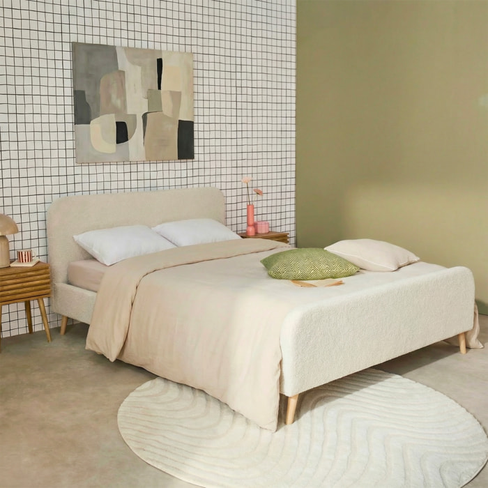 Lit avec sommier et tête de lit rembourrée 160 x 200 cm bouclette FINN