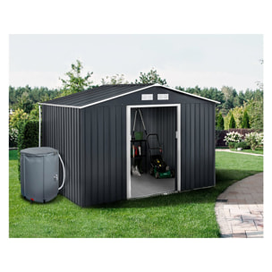 Abri de jardin métal -"Vegas" - 7.06 m² avec gouttière et récupérateur d'eau - Gris