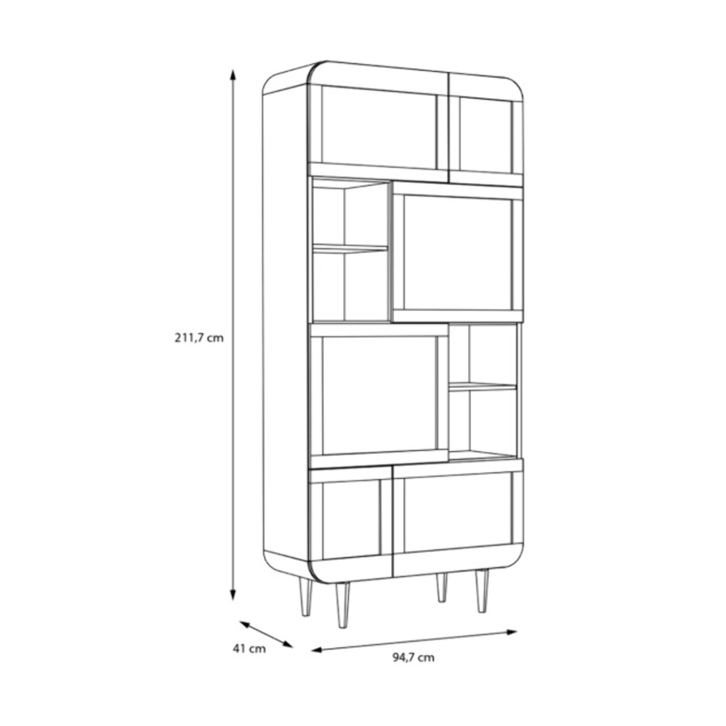 Vaisselier 212 cm 6 portes rotin décor chêne angles arrondis - BEVERLY