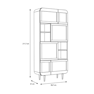 Vaisselier 212 cm 6 portes rotin décor chêne angles arrondis - BEVERLY